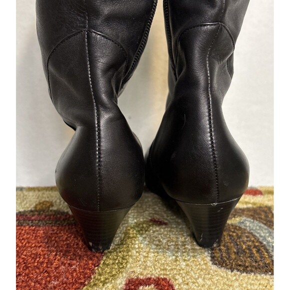 Ladies Black Side Buckle Knee-High Heeled Leather Boots Size 5 - Picture 4 of 5